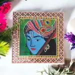 Chitra Artworks Krishna Mud Mirror Art Wall Decor (Multicolour) 31 x 31 x 2 cm