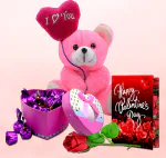 Midiron Lovely Gift For Girlfriend/Wife|Valentine's Day Gift|Purpose Day, Teddy Day, Chocolate Day Gift|Romantic Gift for Couple with Handmade Chocolates, Artificial Rose, Love Card & Soft Pink Teddy