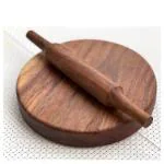 MS EXPORTS | Carved from Single Block of Acacia Wood | Reversible Chakla Belan | Chopping Board | No Dyes or Polish - Natural Finish | 9.5 Inch Diameter 2 Inch Thick