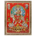 BM TRADERS Maa Durga Lakshmi Saraswati Golden Zari Art Work Photo in Copper Gold Frame Big (14 x 18 inch)