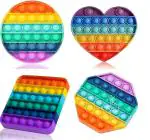QUALITIO Pop It Fidget Toy Set Pack of 4 Shapes Round, Heart. Square, Octagon
