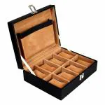 Leather World 8 Slots PU Leather Men Watch Box Display Organizer Case Women Storage Jewellery - Black