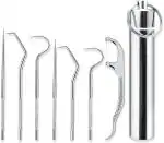Kayru Dental Tools 7 in 1 Stainless Steel Teeth Cleaning Tool Kit, Stainless Steel Toothpicks Teeth Cleaning Picks Flosser for Teeth Braces Cleaning Tools Reuseable Outdoor Traveling Set