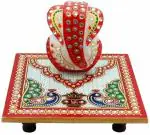 Notch Creations Marble Choki Ganesh, Chowki Idol, Lucky for Puja, Ganesh Ji Chowki For Puja Decorative Showpiece - 8 cm (Marble, Multicolor)