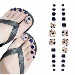 Coslifestore Press On Nails For Toes Pack of 24 Reusable Gel Toe Nail Extensions With Full Application Kit Consisting of Buffer, Manicure Tool, 24 Jelly Tabs Diy Nail Art Kit (Toe Nail Extension 9)