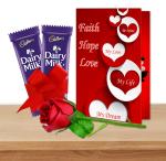 Midiron Valentine's Day Gift|Lovely Gift for Girlfriend, Boyfriend & Couples | Gift for Valentine's Day, Birthday, Anniversary| Gift Pack- 2 Chocolates, Artificial Rose & Greeting Card