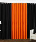 Indian Online Mall Polyester Black, Orange Plain Window Curtain Set - 5 Feet X 4 Feet (Set Of 3)