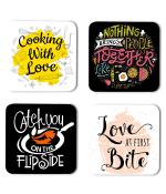 Whats Your Kick Food Lover Cooking With Love Quotes Printed Set of 4 Coaster With Metal Stand