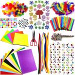 Jhintemetic - DIY Art Craft Kit for Kids Creative Pompoms Pipe Cleaners Feather Foam Flowers Letters Crystal Sticker Felt Wiggle Googly Eyes Sequins Button Colorful Wooden Sticks Paper Party Supplies