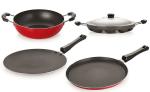 Nirlon 4 pcs of Red and Black Scratch Resistance Non-stick Aluminium Kitchen Cookware Set, Standard