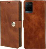 Fastship Vivo Y21 Flip Cover | Full Body Protection | Inside Pockets & Stand | Wallet Stylish Button Magnetic Closure Book Cover Leather Flip Case for Vivo Y21 - Executive Brown