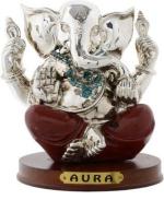 Webelkart Premium Collection Silver Lord Ganesha Showpiece - 13.97 cm (Silver Plated, Silver, Brown)