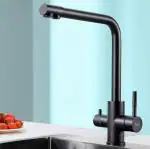 Fossa Pure 3-Way Kitchen Tap, 360 Degrees Swivel, Kitchen Mixer Tap for, 3-in-1 High Pressure Tap, Drinking Tap with 2 Levers, Brushed Stainless Steel