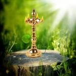 Denique Brass Traditional Kerala Panchmukhi Diya, Deepak, Lamp Long Diyas for Home Pack of 1