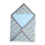Luvlap Blue Grey Cotton Hooded Wrapper Blanket Quilt For New Born Baby (0-3 Yrs) 75 X 75 cm