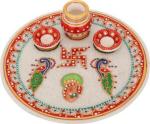 Etsibitsi Multicolor Marble Pooja Thali, Aarti Thali, Pooja Thali Set