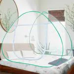 Jaliwale Pop Up Mosquito Net, Polyester Foldable Mosquito Net Double Bed King Size - Green Border
