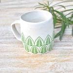 Fanusta Ceramic Coffee Mug - Green Leaf Printed Tea Cup 350ml