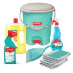 Spotzero By Milton Floor Cleaning Set of 7(1 Pc Sz Clean Up Bin; 1 Pc Leveler Dustbin; 2 Pcs Pocha; 1 Pc Disinfectant Floor Cleaner, 1000ml; Glass Cleaner, 500 ml; Disinfectant Toilet Cleaner, 500 ml)