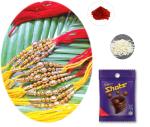 BHAKTI 2 SHAKTI MAKING WORSHIP SPECIAL Rakhi for brother | Bhaiya ki rakhi | Fancy rakhi for men with roli & akshat | Yellow Moti | Pack of 6 pieces | With Chocolate Shots