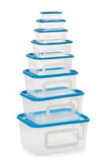 Nabhya Blue Plastic 8 Pc Big Size To Small Size Kitchen Storage Container 300 Milliliters (Pack of 8)