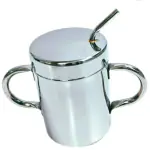 90 Degree Store Stainless Steel Fix Straw Glass for Kids for Milk, Water, Juice for Baby Sipper, Silver ,Glass with Lid/Handle, 200 ml