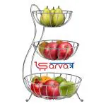 Sarvatr Stainless Steel 3-Tier Fruit & Vegetable Basket for Dining Table/Kitchen - Countertop (Chrome)