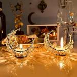 CentraLit Tea Light Holder, Gold Decoration, Living Room, Modern Moon Candle Holder, Crystal Candle Holder, Metal Lanterns, Table Decoration for Wedding Party, Ramadan, Diwali Decoration (Pack of2)
