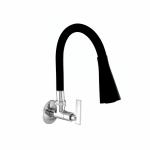 SPAZIO QBIX Flexible Sink Faucet - Flxo Play with 360 Degree Flexible Black Silicon Hose & Dual Flow Pattern, Hot/Cold Water Tap with Wall Flange