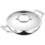 Bergner Argent Triply Stainless Steel Deep Kadhai with Lid, 24 cm, 3.8 Liter, Induction Base, Silver