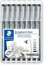 STAEDTLER Pigment Liner 308 WP8 Fineliner Pens with Assorted Line Width - Black (Set of 8)
