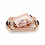 SORATH Premium Quality Celebration Flower Printed Serving Tray Set Plastic Material Glossy Finish BPA Free Tray with Handle for Tea, Coffee, Snack, Kitchen and Dining Table Home Décor (Rose Pink, Set of 3)