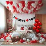 Krido 37 Pc Valentine Decoration Kit- I Love U Banner,Balloons,Red Foil Heart| Wedding Anniversary Romantic Decoration Items