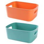 Juzr Plastic Storage Boxes Organisation Storage Baskets for Kitchen, Cupboard, Office, Bathroom, Toy, Home Tidy Open Storage Bins with Handles | 2 Pack | Multicolor