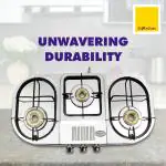 Everdure 3 Burner Boss | High Powered Brass Burner | ISI Certified Stainless Steel Manual Gas Stove (3 Burners)