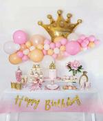 SPECIALYOU.IN Happy Birthday Pastel Theme Balloons Birthday Decoration Items for Girls with Foil Crown Golden Balloon, HBD Banner, White, Pink and Peach Balloons - pack of 53 Items