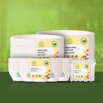 SHRAYATI Eco-Friendly Disposable Tableware Set: Pack of 10, 50 Round Bagasse Plates (7 Inch & 10 Inch), 50 Biodegradable Round Bowls (4 Inch), and 50 Paper Forks - 50 Pieces Each, Perfect for Parties, Picnics, and Catering