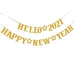 Festiko 2021 New Year Banner Christmas Party Decorations Gold Glittery Hanging Garland Flags 2Pcs Hello 2021, Happy New Year Banner Home Shop Office New Year Decor Photo Backdrop