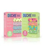 Aya Papaya Ouchie Pink And Lime Green Printed Cotton Adhesive Bandages 20 Strips (Pack Of 2)