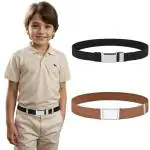 SLINCE 2 Pack Belt for Kids, Stretchy Kids Belt for Boys Girls, Adjustable Waist Belt, Elastic Silver Buckle Child Toddler Belt - Black & Brown Set