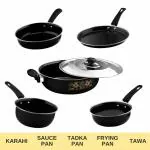 Kashvi 5-Piece Best Non-stick Cookware Cooktop Set (Fry Pan 24 Cm/1.5 L, Kadhai 26 Cm/3.5 Litres with lid, Tawa 25 Cm, Sauce Pan 17cm/1.0 Litres, Tadka Pan 17cm/0.6 Litres) Induction-Friendly