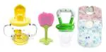 Manan Shopee Kids Silicone Spout Sipper With Baby Fruit Nibbler, Teether And Waterproof Bib Set