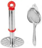 Urban Buy Steel Potato Masher With Tea Strainer Kitchen Tool Set 2 Pc