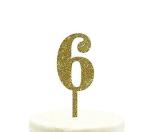 Festiko 6th Birthday And Anniversary Cake Toppers, Gold Glitter, Number 6, 1 Pack