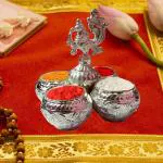 Effigy onlinehub German Silver Plated Choumukh 4 Bowl Patra For Puja,Marrage Gift