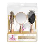 Majestique Round and Oval Cushion Hair Brush Set with Handle Mirror, Soft Nylon Bristles for Blow Drying and Straightened Look for All Hair Types in Men and Women - 3Pcs/Gold