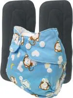 Mom's Pride Blue Polyurethane Laminate Reusable Exclusive Pocket Cloth Diaper With 2 Charcoal Insert