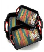 NCMART Stackable Multicolour Rectangular Plastic Serving Tray 26 x 16 x 2 cm (Pack of 3)