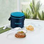 Borosil Alfa Blue Borosilicate Glass Lunch Box Set of 2 (400 ml Each) With Lunch Bag, Round, LunchBox For Office & College, Microwave Safe, Leak Proof, Vertical