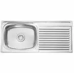 Ruhe Drainboard 37 x 18 x 8 inches Kitchen Sink | 304-Grade Stainless Steel Oval Single Bowl with Drainboard Kitchen Sink | Glossy Finish | Including Sink Coupling and Waste Pipe